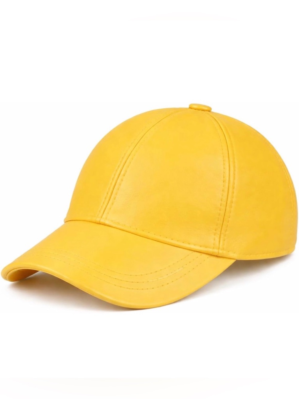 Genuine Leather Unisex Baseball Cap - Adjustable Dad Hat (Yellow)